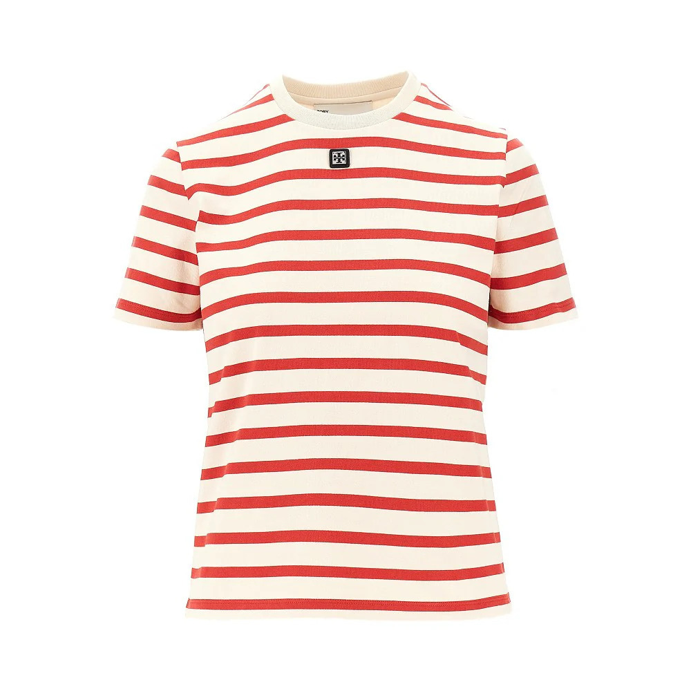Tory Burch Striped T-Shirt With Logo Detail